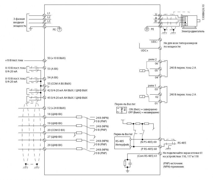 131N0197 Частотный преобразователь Danfoss VLT HVAC Basic FC101 22,00 кВт, 44 А, 3x380В