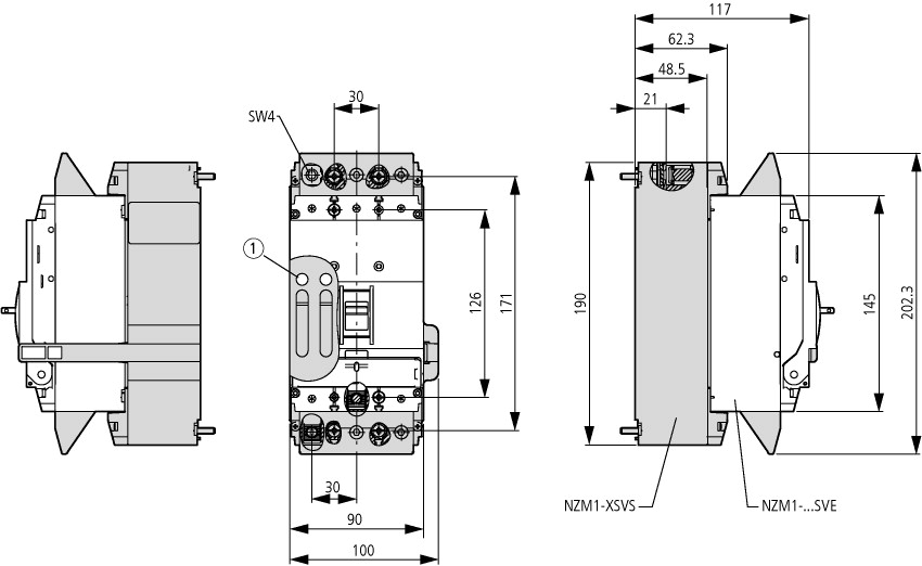 112797 Втычной автоматический выключатель, 32А, 3 полюса, откл. способность 150кА (NZMH1-A32-SVE)
