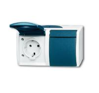 Розетка SCHUKO 16А 250В IP44, двойная, для открытого монтажа, с защитными шторками, серия ocean, цвет серый/сине-зелёный