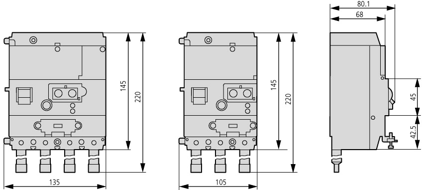 104605 Блок защиты от токов утечки, 0:03-3A, 3P, установка справа от выключателя (NZM1-XFIR)