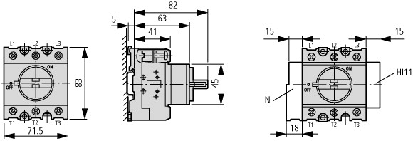41099 Переключатель включения/выключения, 3-полюсн., 63 A, запираемый в положении 0, Монтаж в распределителе (P3-63/IVS)