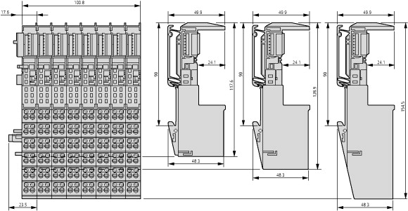 140139 Базовый блок модулей XI / ON , винтовые Зажимыовые клеммы 4 уровнях, соединены с C-шиной (XN-B4S-SBBC)