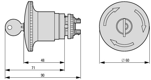 121467 Кнопка аварийной остановки, D = 60 мм, отмена ключом, Ронис (M22-PVS60P-RS)