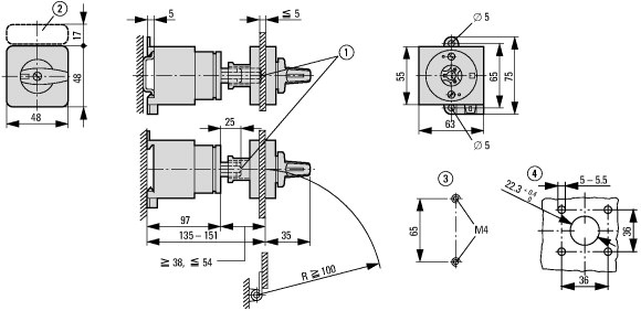 85567 Переключатель, контакты: 10, 32 A, Передняя панель: 1-0-2, 60 °, с фиксацией, Промежуточный монтаж (T3-5-8361/Z)