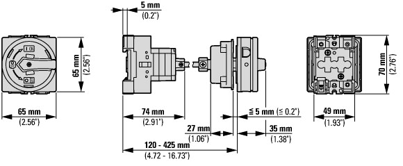 172866 Главные выключатели, 3-полюсн., 32 A, Функция аварийной остановки, запираемый в положении 0, Промежуточный монтаж, with 400 mm metal shaft (P1-32/M4/SVB-SW)