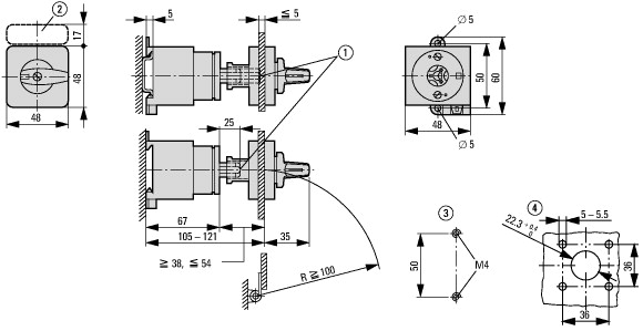 15132 Переключатели подключения вольтметра, контакты: 6, 20 A, 3 x phase-phase, 3 x phase-N, Передняя панель: Phase/Phase-0-Phase/N, 45 °, с фиксацией, Промежуточный монтаж (T0-3-8007/Z)