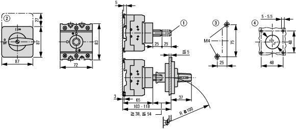 86339 Переключатель включения/выключения, 3-полюсн. + 1 Замыкающие контакты + 1 Размыкающие контакты, 63 A, Промежуточный монтаж (P3-63/Z/HI11)