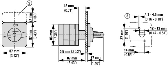 92288 Переключатель, контакты: 6, 63 A, Передняя панель: 0-1-2, 60 °, с фиксацией, Монтаж (T5B-3-8451/E)