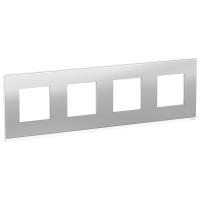 Schneider Electric NU600880 UNICA PURE рамка 4-поста, горизонтальная, алюминий МАТОВЫЙ/белый