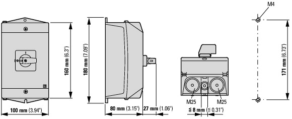 227875 Переключатель включения/выключения, 3-полюсн., 32 A, Функция аварийного выключения, Монтаж на поверхность, hard knockout version (P1-32/I2H-RT)