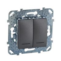 Schneider Electric MGU5.0101.12NZD UNICA TOP ВЫКЛЮЧАТЕЛЬ 2-клавишный, 2 модуля, с подсветкой, 2 х сх. 1а, ГРАФИТ