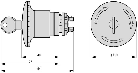 121471 Кнопка аварийной остановки, D = 60 мм, отмена ключом, MS2-20 (M22-PVS60P-MS*)