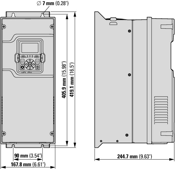 9702-2004-00P Преобразователь частоты DG1 3~/3~400В 16A 7,5кВт, IP21, фильтр ЭМС (DG1-34016FB-C21C)