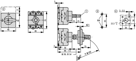 98049 Переключатель включения/выключения, 3-полюсн., 32 A, Промежуточный монтаж (P1-32/Z)