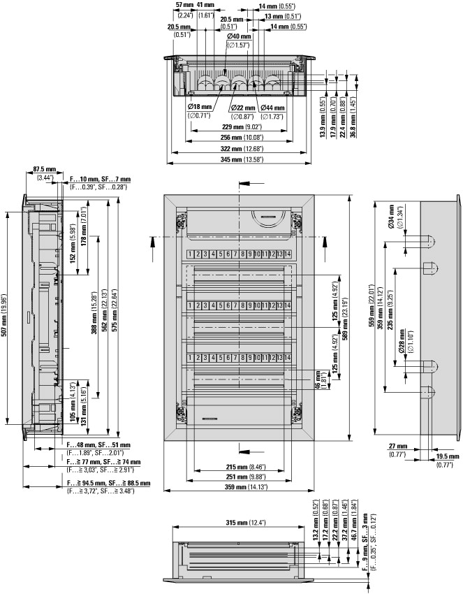 178810 Компактная распределительная панель в полой стене; 3-рядная; дверь из листовой стали плоская (KLV-36HWP-F)