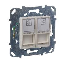 Schneider Electric MGU5.2424.25ZD UNICA РОЗЕТКА компьютерная, RJ45, двойная, с полем для надписи, кат. 6, БЕЖЕВЫЙ