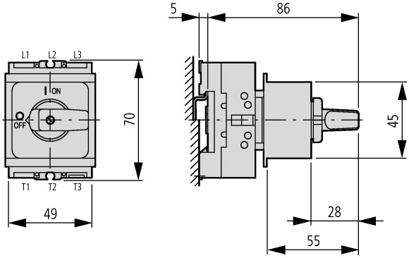 10402 Переключатель включения/выключения, 3-полюсн. + N, 32 A, Монтаж в распределителе (P1-32/IVS/N)