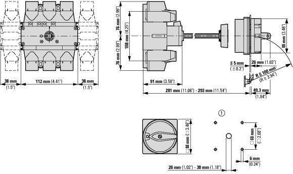 280930 Главные выключатели, 3-полюсн. + N, 160 A, Функция аварийного выключения, запираемый в положении 0, Промежуточный монтаж (P5-160/V/SVB/N)