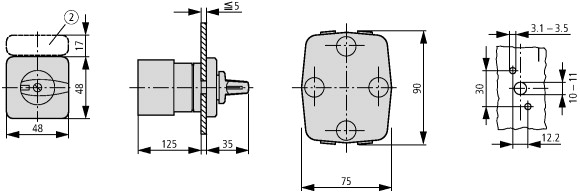 5650 Ступенчатые выключатели, контакты: 15, 32 A, Передняя панель: 1-5, 45 °, с фиксацией, Монтаж (T3-8-15152/E)