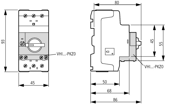 39431 Автоматический выключатель защиты двигателя, 0.63А, с доп контактами 1НО+1НЗ (PKZM0-0,63/NHI11)