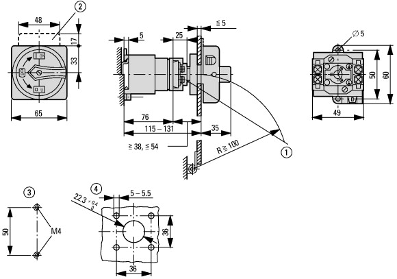 8272 Главные выключатели, 8-полюсн., 20 A, Функция аварийной остановки, 90 °, запираемый в положении 0, Промежуточный монтаж (T0-4-8344/V/SVB-SW)