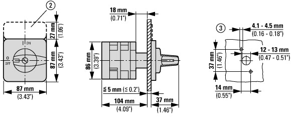 92132 Переключатель полюсов, контакты: 8, 63 A, 2 speeds, 2 separate windings, Передняя панель: 2-0-1, 60 °, с фиксацией, Монтаж (T5B-4-49/E)