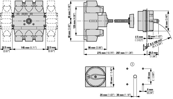 280959 Главные выключатели, 3-полюсн., 315 A, Функция аварийной остановки, запираемый в положении 0, Промежуточный монтаж (P5-315/V/SVB-SW)