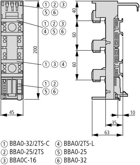 101455 Шинный адаптер xStart, 45 мм, 16А, 2TS (BBA0C-16)