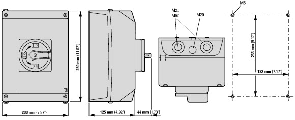 207285 Предохранительные выключатели, 6-полюсн. + 1 Замыкающие контакты + 1 Размыкающие контакты, 100 A, Функция аварийного выключения, запираемый в положении 0 с блокировкой крышки, Монтаж на поверхность, with warning label „safety switch” (T5-4-15682/I5