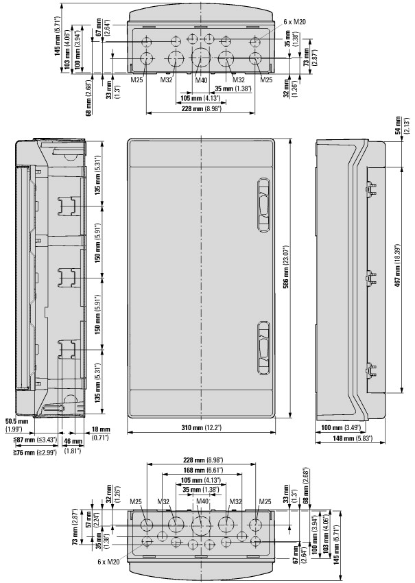 174199 Навесной шкаф IP65, 3 ряда 36 модулей, профессиональная серия, прозрачная дверь, N/PE клеммы в комплекте (IKA-3/36-ST)