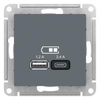 ATLASDESIGN USB РОЗЕТКА A+С, 5В/2,4А, 2х5В/1,2А, механизм, ГРИФЕЛЬ
