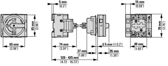 172872 Главные выключатели, 3-полюсн. + N + 1 Замыкающие контакты + 1 Размыкающие контакты, 32 A, Функция аварийной остановки, запираемый в положении 0, Промежуточный монтаж, with 400 mm metal shaft (P1-32/M4/N/HI11/SVB-SW)