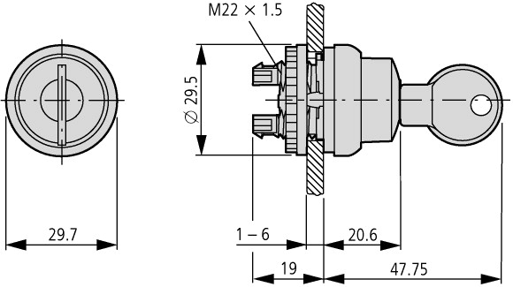 262521 Переключатель с ключом, мастер ключ, конфигурируемый (M22-WRS*-MS*-*)