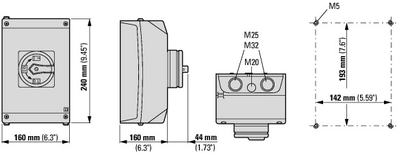 207523 Специальные выключатели, T5B, 63 A, Монтаж на поверхность, 4 Модуль (модули) (T5B-4-SOND*/I4/SVB-SW)