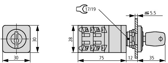 46119 Переключатель, контакты: 8, 10 A, Передняя панель: 1-2, 60 °, с фиксацией, Центральный монтаж (TM-4-8223/EZ)