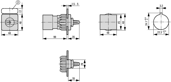 50717 Ступенчатые выключатели, контакты: 9, 20 A, Передняя панель: 0-3, 45 °, 3 уровня 45°, с фиксацией, Центральный монтаж (T0-5-8281/EZ)
