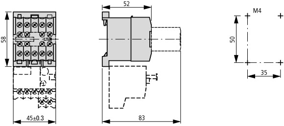 79642 Миниконтактор 9А, управляющее напряжение 12В (DC), 1НЗ доп. контакт, категория применения AC-3, АС4 (DILEM-01-G(12VDC))