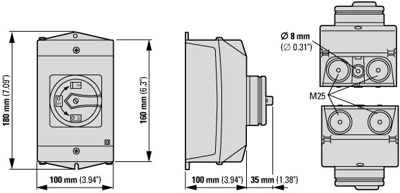 207502 Специальные выключатели, T3, 32 A, Монтаж на поверхность, 4 Модуль (модули) (T3-4-SOND*/I2/SVB)