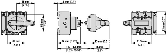 172829 Главные выключатели, 3-полюсн. + N, 100 A, Функция аварийной остановки, запираемый в положении 0, Промежуточный монтаж, with 400 mm metal shaft (P3-100/M4/N/K2-PG)