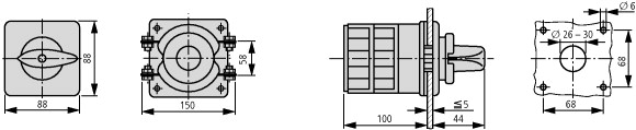 214781 Переключатель, контакты: 9, 150 A, Передняя панель: 1-0-2, 60 °, с фиксацией, Монтаж (T6-3-8212/E/HI12)