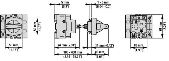 172782 Главные выключатели, 3-полюсн. + N + 1 Замыкающие контакты + 1 Размыкающие контакты, 32 A, Функция аварийного выключения, запираемый в положении 0, Промежуточный монтаж, with 400 mm metal shaft (P1-32/M4/N/HI11/K1-PR)