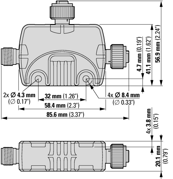 174715 T-Connector SWD, модуль ввода/вывода IP69K, 24 В пост. тока, два входа/выхода с питанием, с возможностью настройки, одно гнездо входа/выхода M12 (EU1E-SWD-2DD)