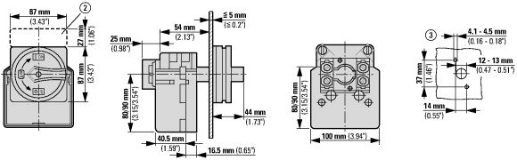98808 Главные выключатели, 2-полюсн., 100 A, Функция аварийного выключения, 90 °, запираемый в положении 0, Монтаж (T5-1-102/EA/SVB)