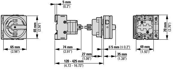 172878 Главные выключатели, 3-полюсн. + N, 25 A, Функция аварийной остановки, запираемый в положении 0, Промежуточный монтаж, with 400 mm metal shaft (P1-25/M4/N/SVB-SW)