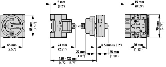 172768 Главные выключатели, 3-полюсн. + 1 Замыкающие контакты + 1 Размыкающие контакты, 25 A, Функция аварийной остановки, запираемый в положении 0, Промежуточный монтаж, with 400 mm metal shaft (P1-25/M4/HI11/SVB-SW)