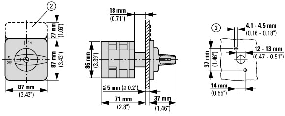 93094 Переключатель, контакты: 4, 63 A, Передняя панель: 1-0-2, 60 °, с фиксацией, Монтаж (T5B-2-8211/E)