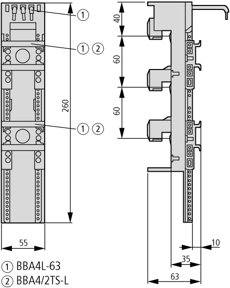 101459 Шинный адаптер xStart, 55 мм, 63А, 2TS (BBA4L-63)