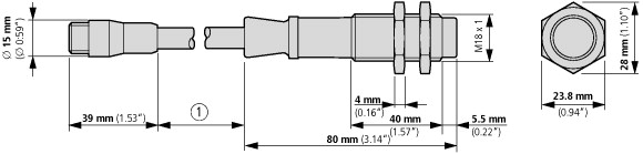 135665 Оптический датчик, DC, 18мм, метал, M12 (E58-18DP100-HDP)