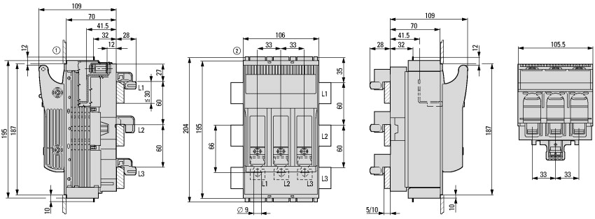 183035 Размыкатель NH, 3P, столбчатый зажим БТ2 1,5 - 95 мм?; токовая шина 60 мм; NH000 и NH00 (XNH00-S160-BT2)