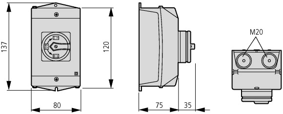 207152 Главные выключатели, 3-полюсн. + N, 20 A, Функция аварийной остановки, 90 °, запираемый в положении 0, Монтаж на поверхность (T0-2-8900/I1/SVB-SW)